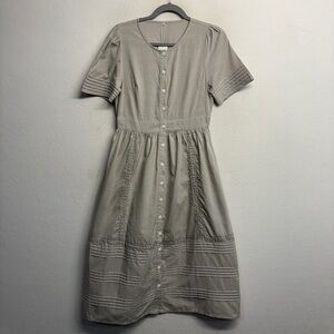 NWT Petal Lush Dress Gray M Midi Cotton Button Front